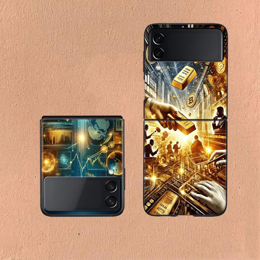 Trading Gold Contracts for Difference Phone Case For Samsung Z Flip 6 7 5G Galaxy Z Flip 5 4 3 5G Cases Shockproof Hard Cover TP