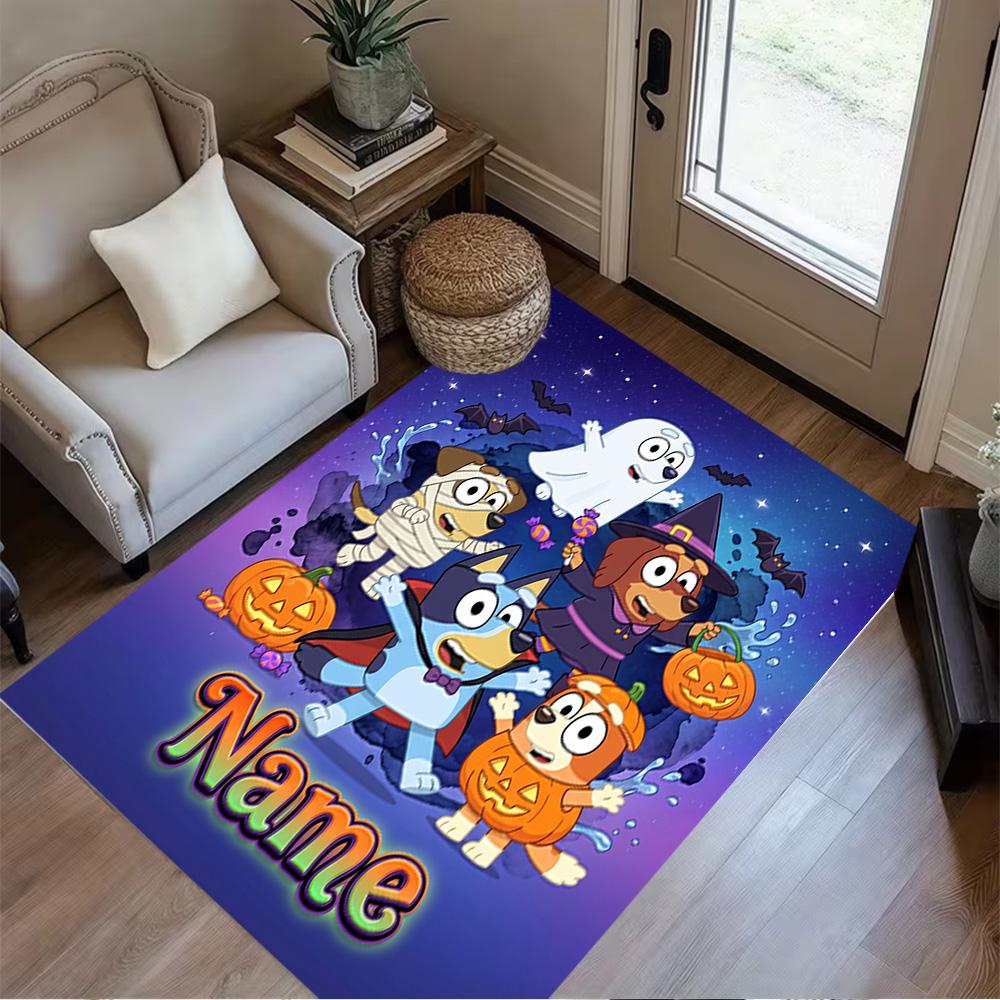 Halloween Night Adventure Customizable Name Floor Mat Design for Outdoor Hallway Kitchen Game Room Anti-slip Rug Office Home Decor Gift for Festivals