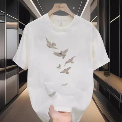 Camiseta Masculina de Manga Curta e Gola Redonda em Algodão Puro - Estampa Personalizada, Casual, Estilo Verão Tendência