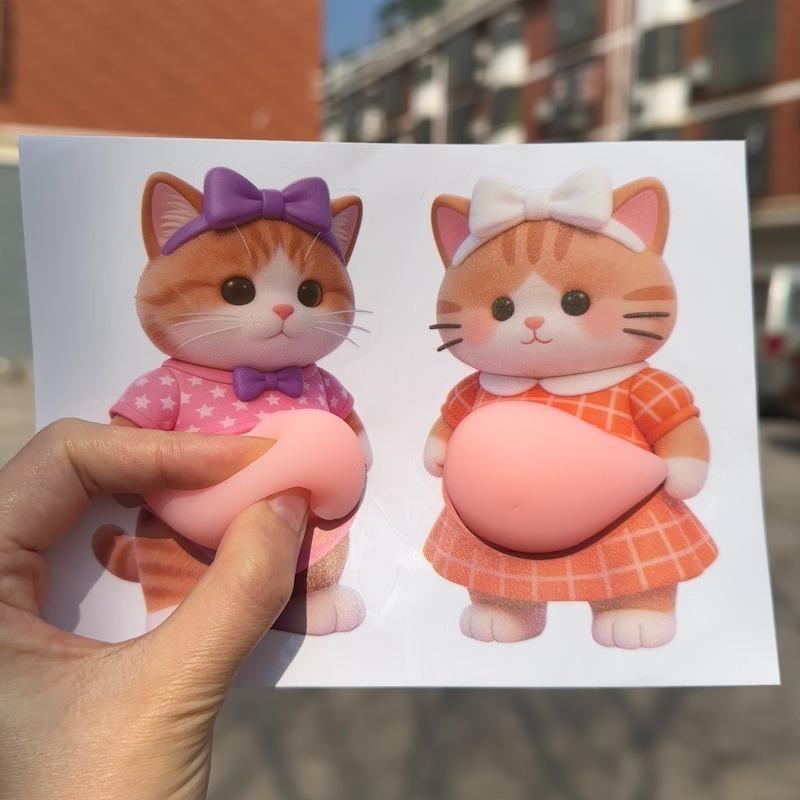 Chubby 3D Kitty Stickers Squeeze Toy Soft Cute Cat Belly Sticker Fidget Toy Squeezable 3D Cat Adhesive Stickers Home Decor