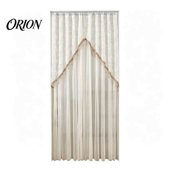 Romantic Home Decor for Living Room Sheer Floral Door Curtain with Beads, Lace Embroidered Gauze Double Layer Divider, Rod Pocket Doorway Bedroom