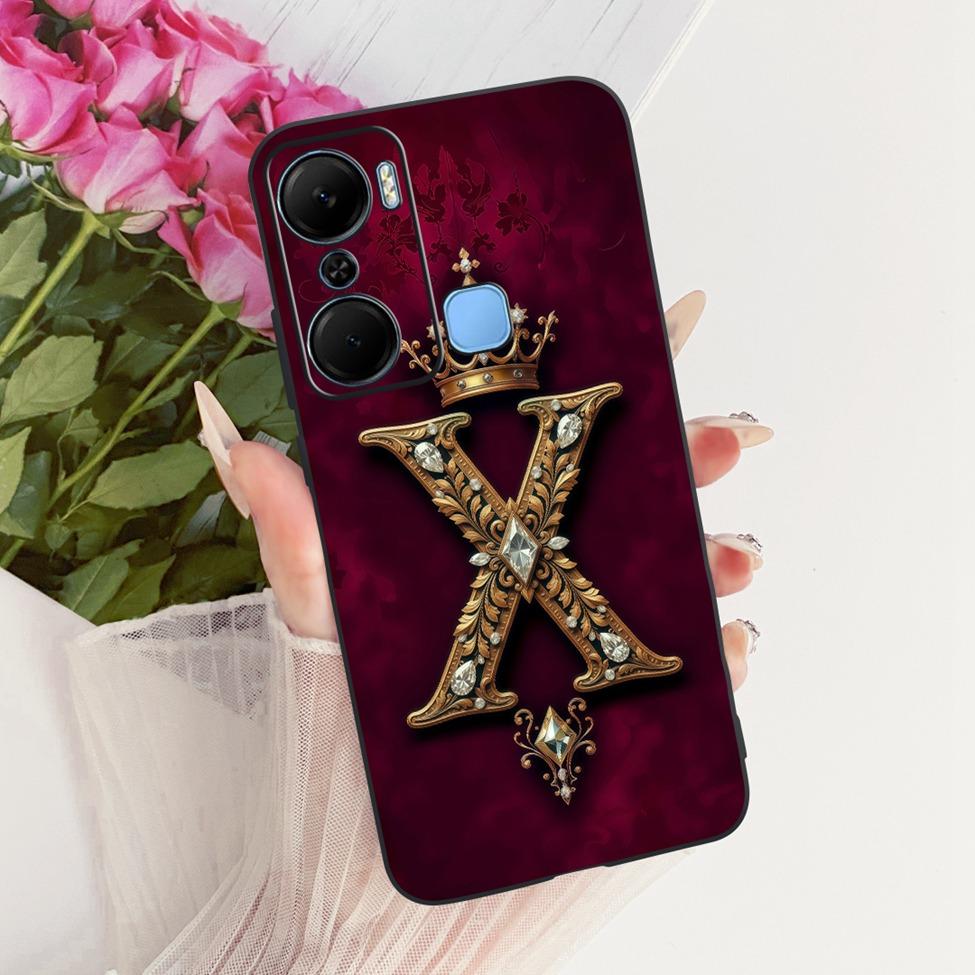 

Чехол для Infinix Hot 12 Pro X668C Чехол для Infinix Hot 12 Pro Силиконовый Роскошная Корона Буквы от A до Z 2D Рисованный Мягкий Корпус Телефона Hot 12 Pro X668C