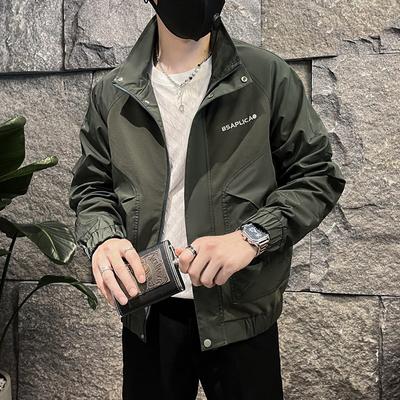 Spring and Autumn Handsome Work Jacket Men's New Trendy Embroidered Casual Cotton Stand Collar Jacket Men's Clothing