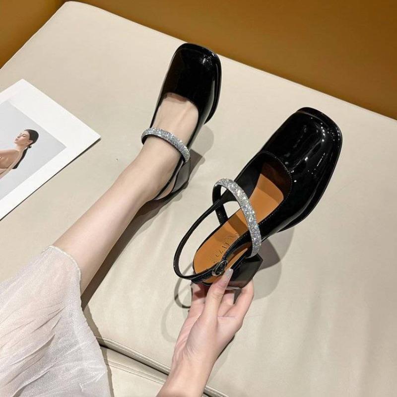 Rhinestones Square Toe With Medium Heels Closed Sandals for Women The Best Sales High Quality 2025 Luxury Woman Mary Jane Shoes