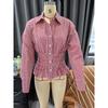 Women S Vintage Plaid Fitted Waist Long Sleeve Shirt