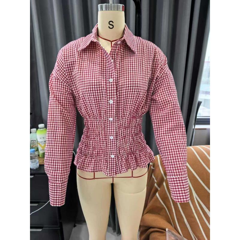 Women S Vintage Plaid Fitted Waist Long Sleeve Shirt