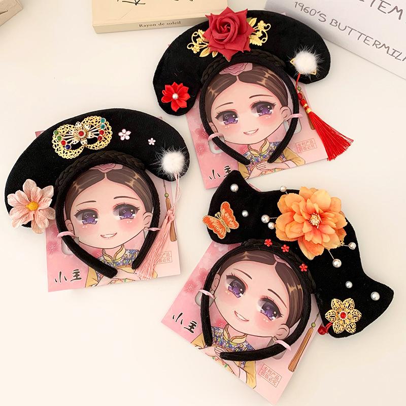 Copricapo in stile cinese con fiori, nappa, perla, stile antico, cerchietto per capelli da principessa, copricapo Hanfu, fermaglio per capelli Hanfu, donna