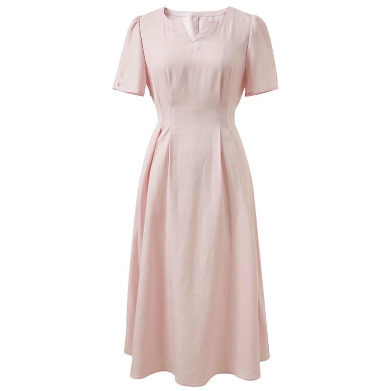 Sancai Minimalist Light Pink Lyocell A-Line Dress M