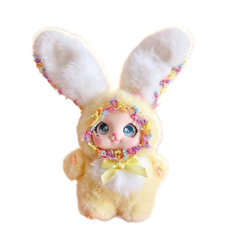 Super Soft Cute Big Ear Rabbit Plush Doll, Lace Trim Vinyl Face Bunny Pendant, Kawaii Plush Keychain Gift for Girls