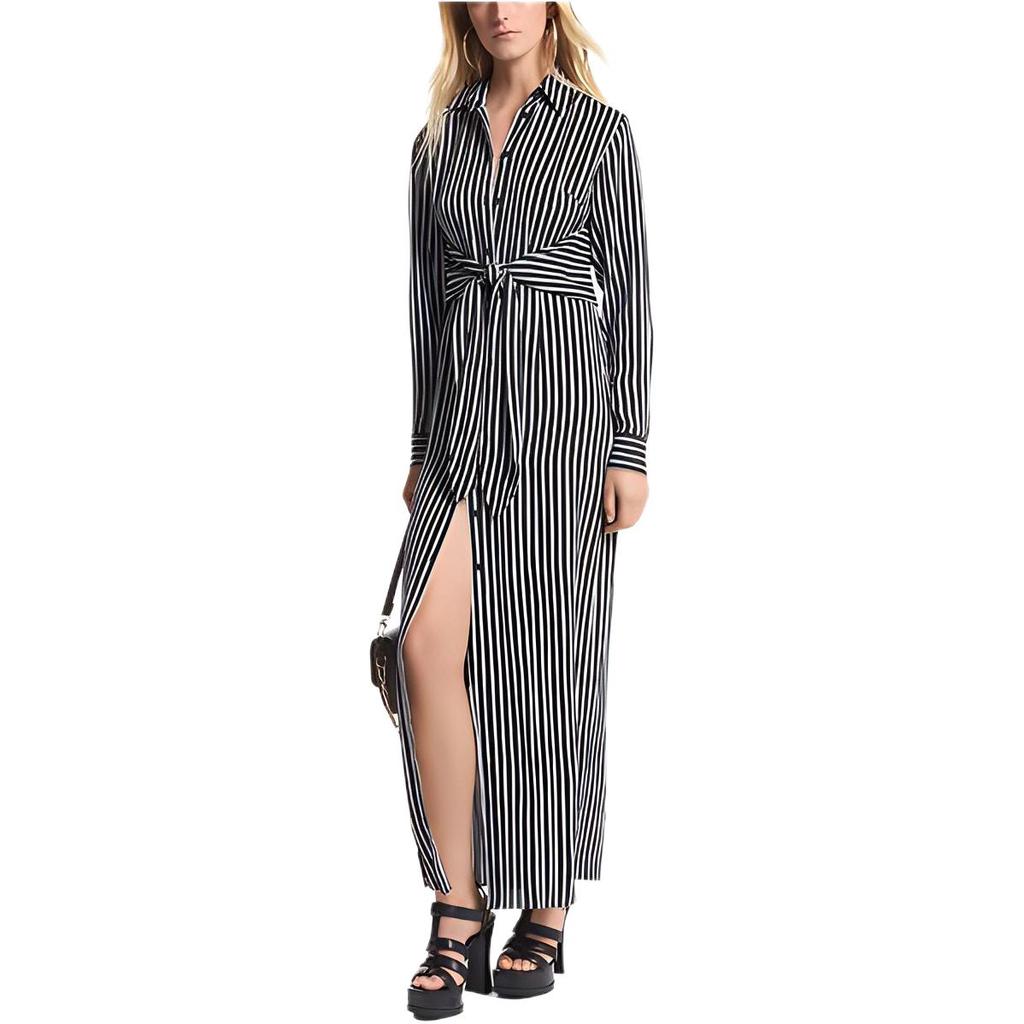 Michael Kors FW23 Striped Print Split Hem Shirt Dress Women dresses Black MF381Z1AR3-001