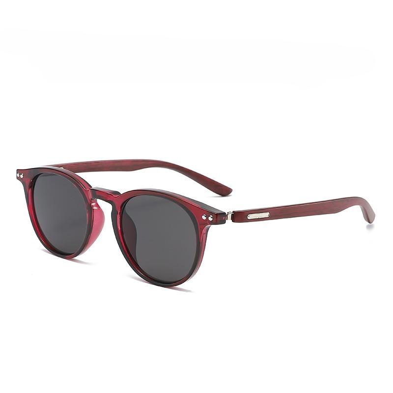 Fashion Round Fra1me Sunglasses Women's Men's Retro Sunshade UV Sun Glasses Wood-grain Temples Trend Outdoor Travel Eyewear