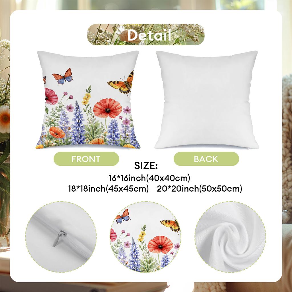 Poppy Flower Butterfly Garden Flowers Printing Pillow Cover Short Plush Suitable Living Rooms Bedrooms Sofas Throw Cushion Cover