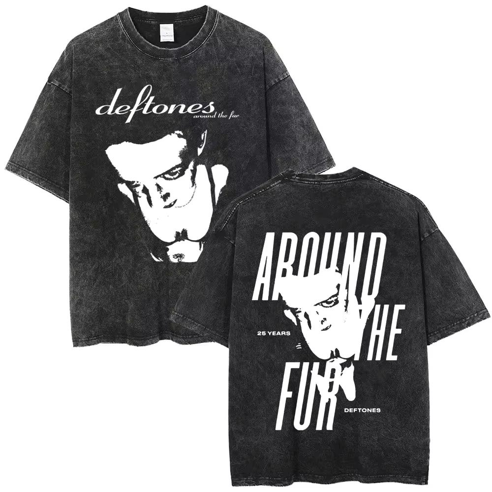New Arrival Deftones Private Rock Music Vintage Washed Graphic Tee Retro Band Print Oversized Loose Short Sleeve Streetwear Cotton Tees For Men Women