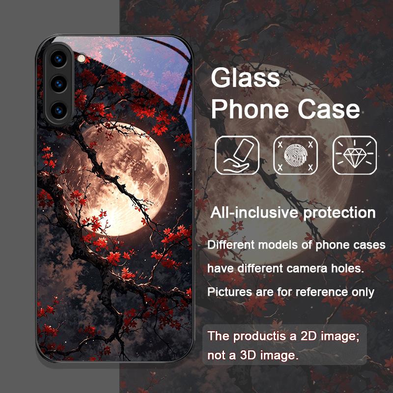 Retro Scenery Moon Cherry Blossom Tempered Glass Phone Case for Samsung Galaxy S25 Ultra S24 S23 S10 Plus S22 S21 S20 FE Covers