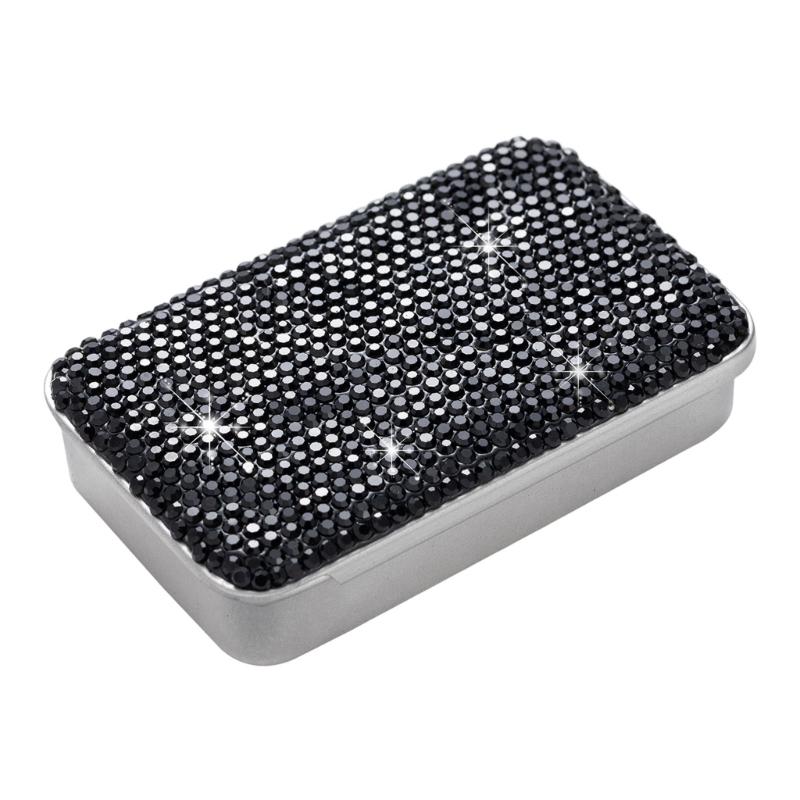 

Metal Storage Holder With Glittering Diamonds Smooth Sliding Cover Designs Storage Stylish Accessory чорний