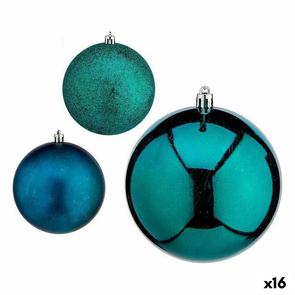 Set of Christmas Balls Blue Plastic 10 X 11 X 10 Cm (16 Units)