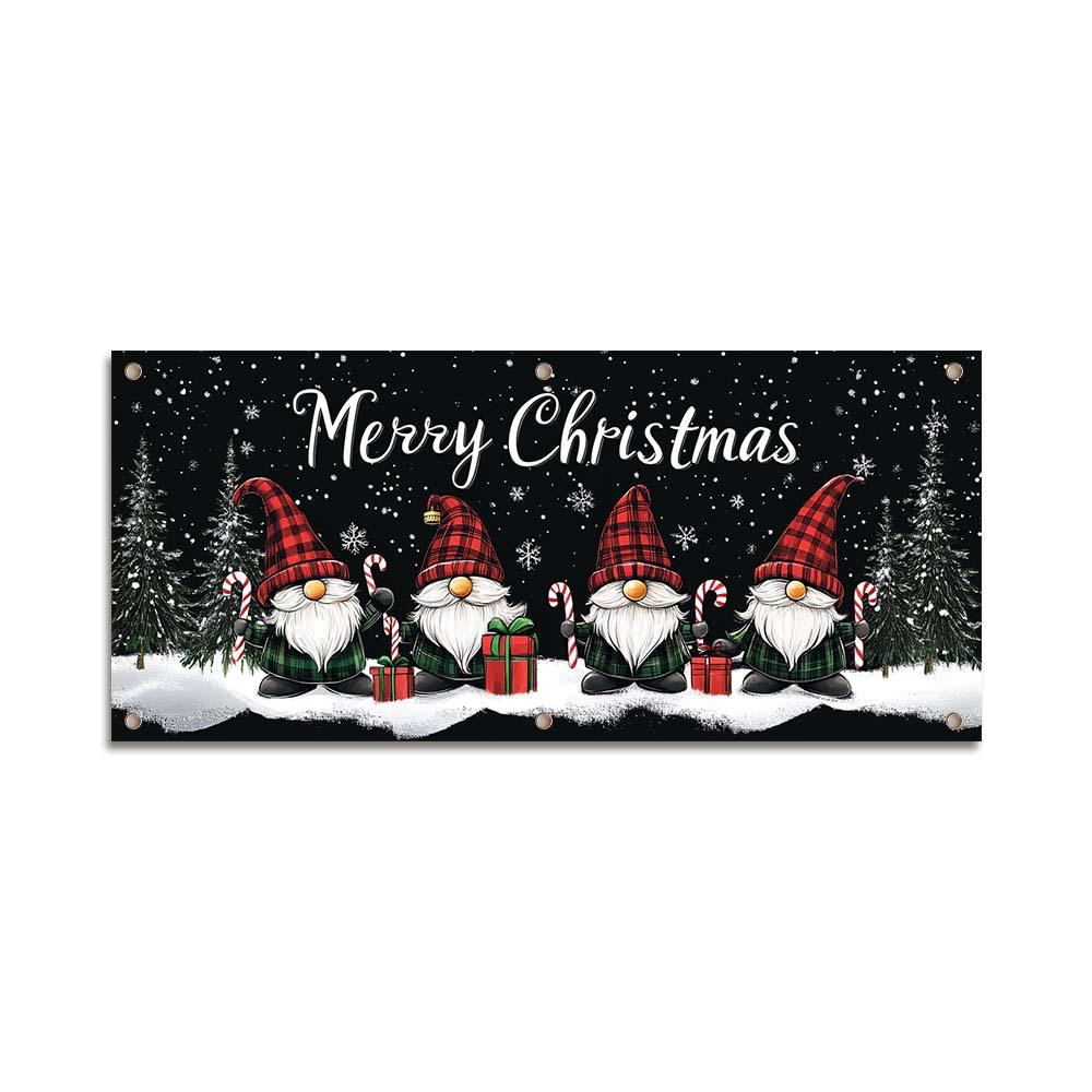 Decorate the Garage Door with Christmas Yard Banners and Hang the Party Decoration Backdrop.