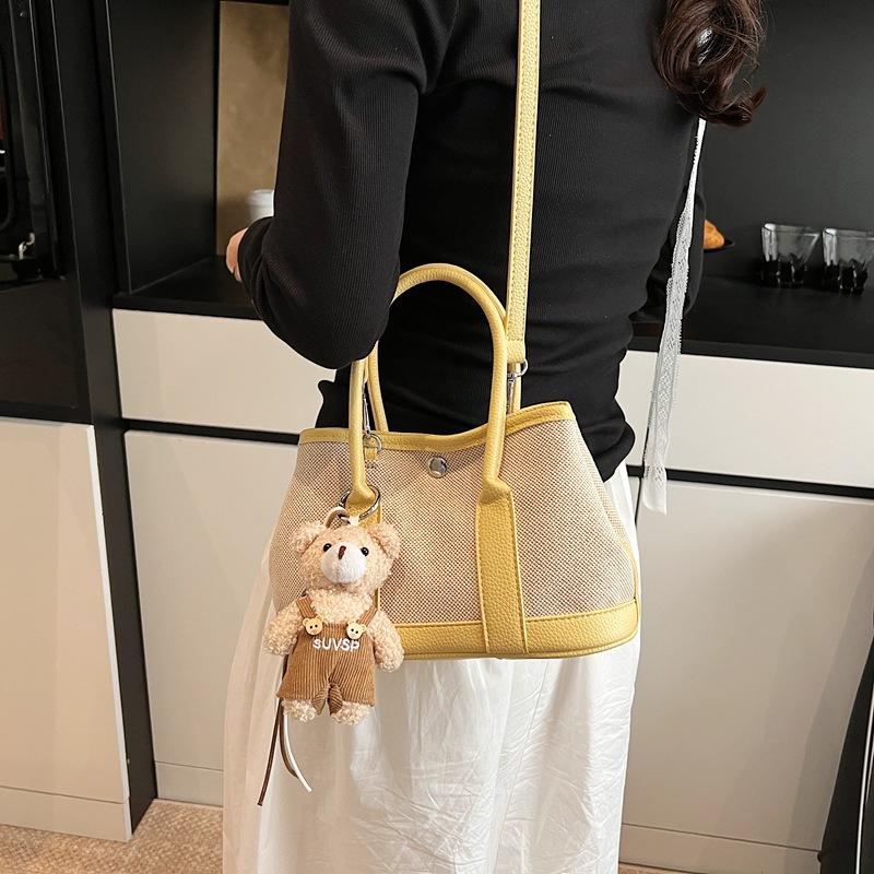 Contrasting Color Canvas Hand Bag Women'S Large-Capacity Commuter Shoulder Tote Bag Casual Versatile Messenger Bag