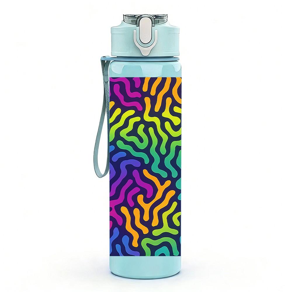 1PC Psychedelic Swirl Abstract Pattern 750ml Color Plastic Sports Water Bottle Leakproof Flip Straw Lid Suitable for Sports Office Home Use