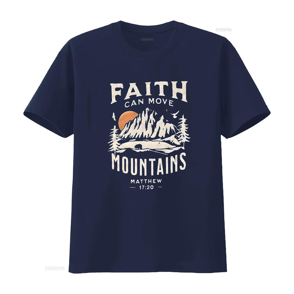 Unisexs Faith Can Move Mountains T Shirt Unisex Camping Hiking Outdoor Adventure Christian Tops Black 2xl Vintage Washed