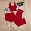 Beliebtes Damen-Spitzen-Pyjama-Set: Dreiteiler mit Shorts, langer Hose und Camisole – Sexy Homewear