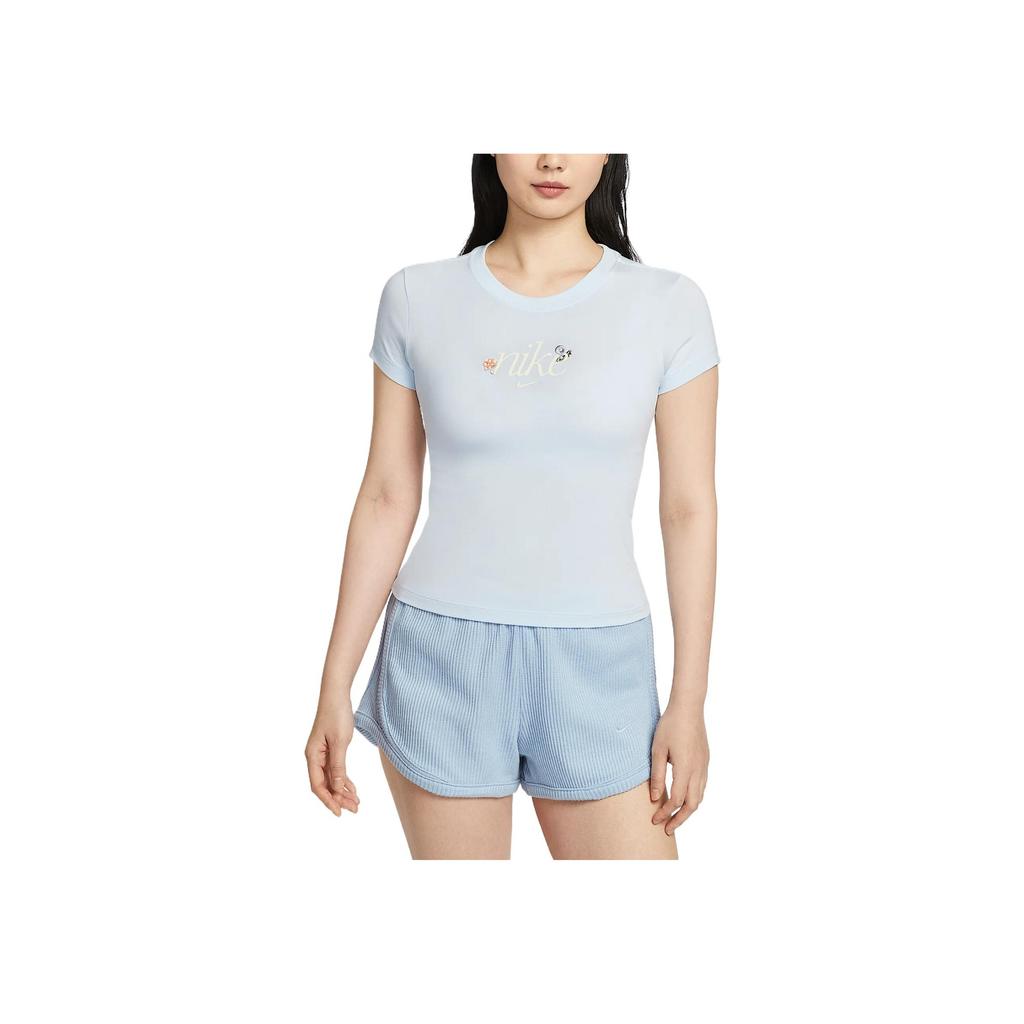 Nike Sportswear Chillknit Fashion Casual Simple Versatile Short Sleeve Regular T-Shirt Women Tops Purple Blue HF9723-423