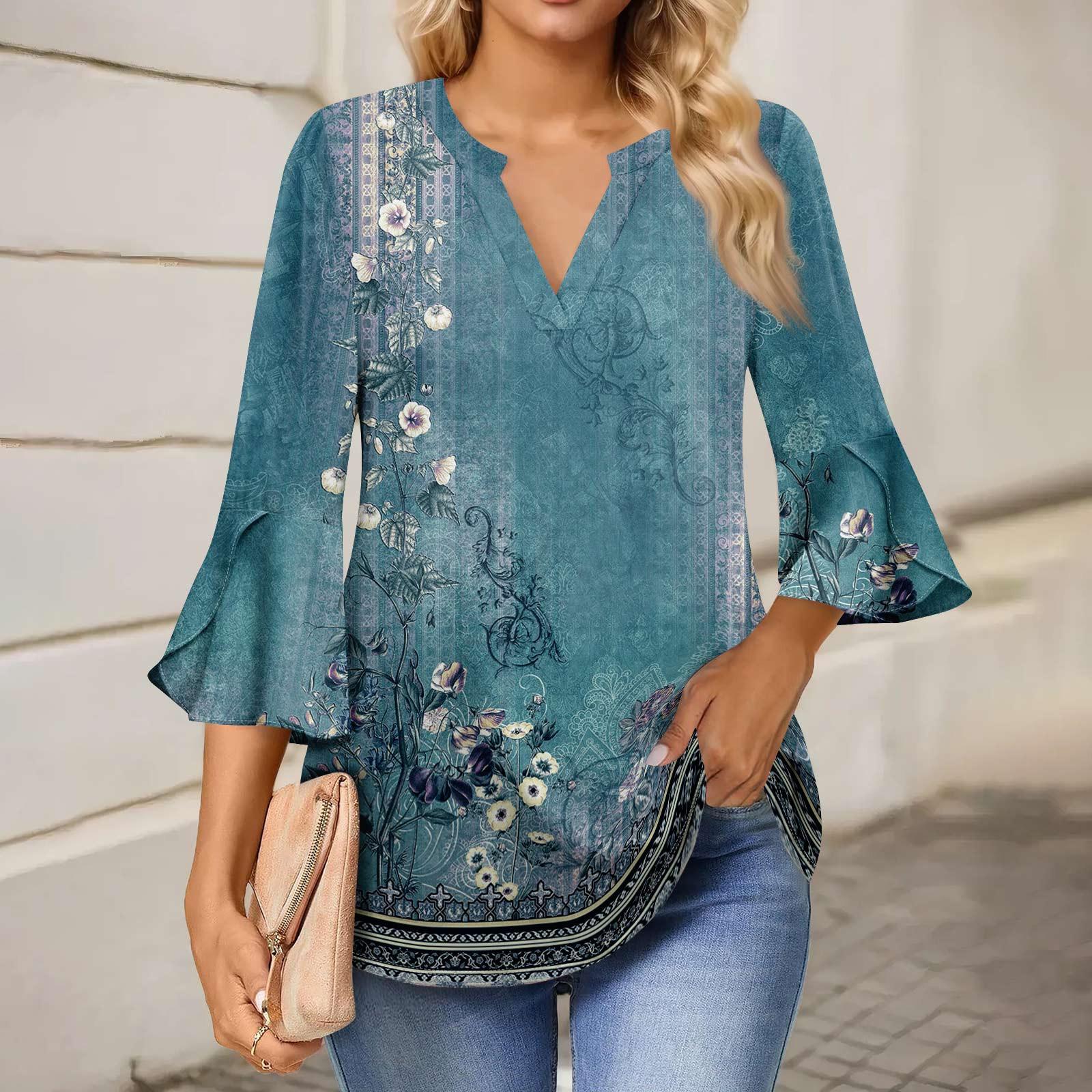 

Женская рабочая рубашка с плиссировкой и рукавом 3/4, рубашка с V-образным вырезом, повседневная рубашка с завязками на талии, деловая рубашка L синий