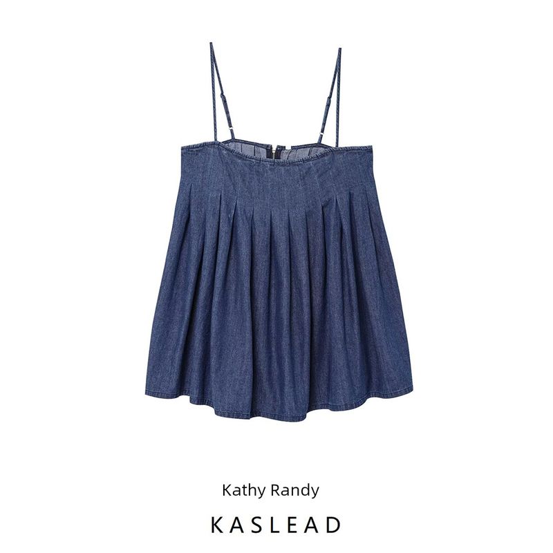 Kaslead New Arrival Women's Clothing Fashion Style Fashion Denim Straight Collar Camisole Dress 0250080