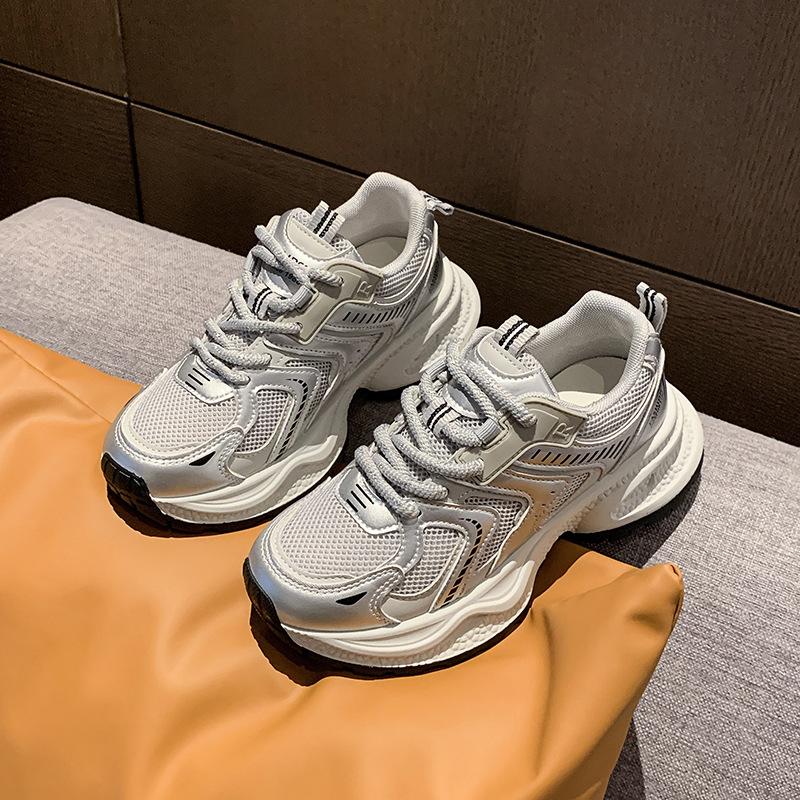 Platform-soled Dad Shoes for Women 2025 New Mesh Breathable Sports Shoes, Foreign Style Versatile Height-increasing Casual Sports Shoes for Women