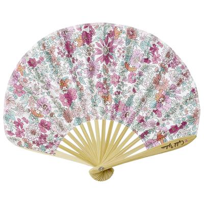 Sanrio Characters Liberty Print Folding Fan with Floral Cute and Perfect for Western and Japanese Summer Heat Comes In a Paulownia Wood Box with Fan