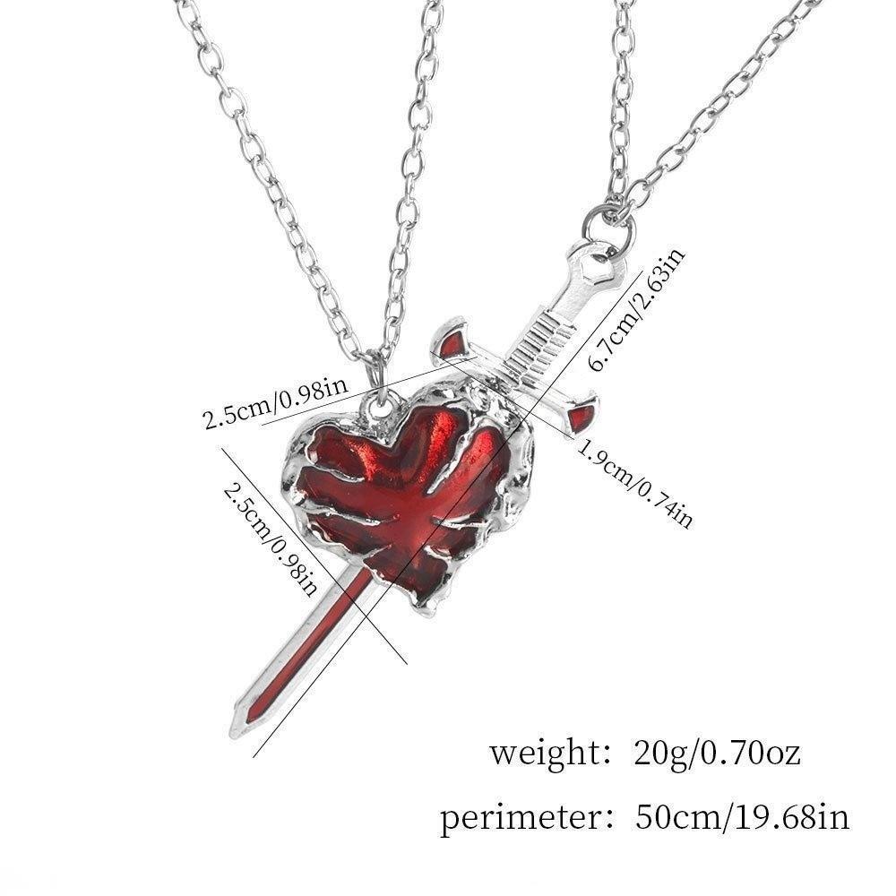 2pcs Gift Red Heart Heart Sword Necklace Couple Set Fashion Accessories Couple Necklace Collarbone Chain Men Women