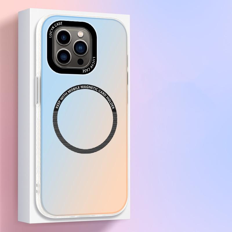 

Градиентный Радужный Лазерный Магнитный Чехол Для Телефона Для iPhone 15 14 Pro Max 13 12 11 Противоударный Для Magsafe ТПУ ПК Гибридный Задний Чехол