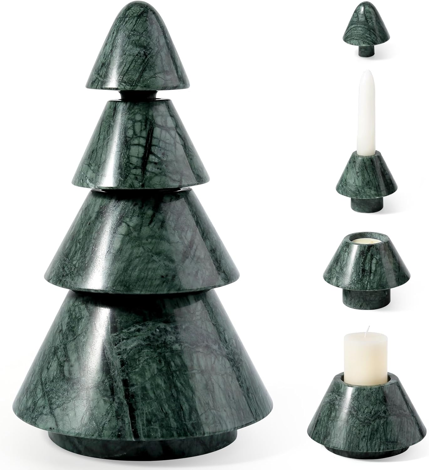 

Мраморная Рождественская Елка - Подсвечник двойного назначения, Праздничный декор из натурального камня для дома и в подарок 0.6M зелёный