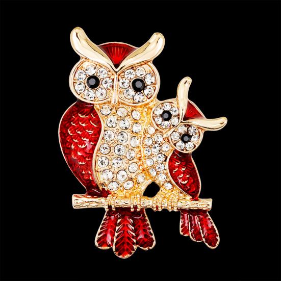 Enamel Owl Shape Rhinestones Embedded Brooch Pin Badge Banquet Jewelry