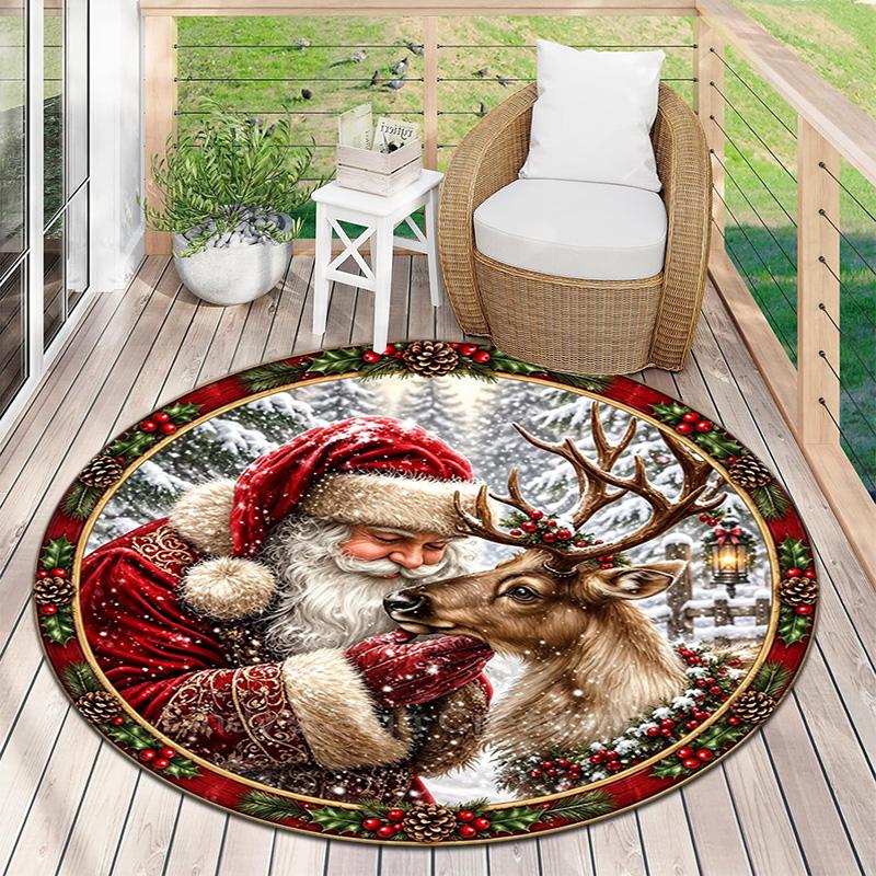 Cute Christmas Day Gift Bell Santa Claus Snowman Christmas Tree round rug Home Soft Decorative Anti slip Chair Mat Carpet Outdoor Floor Mat Carpet 16