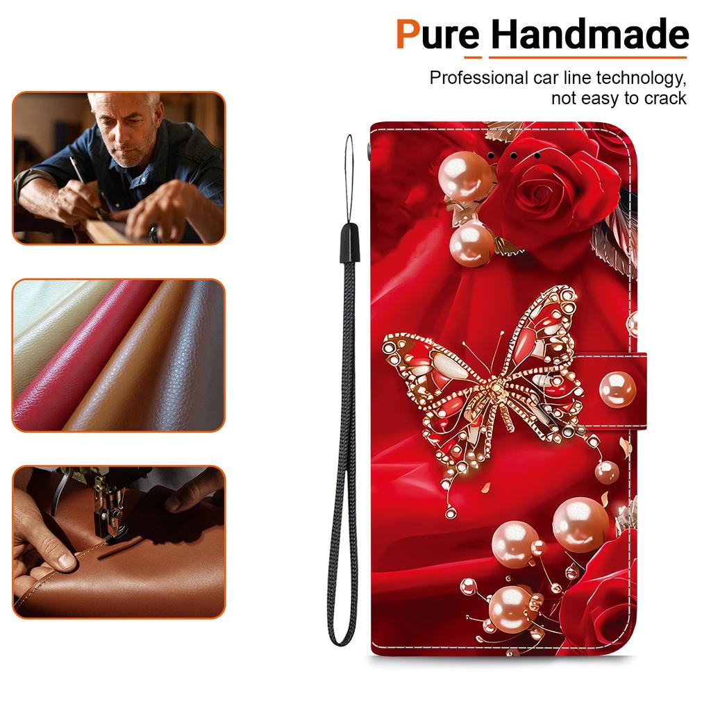 Handmade PU Leather Flip Case for Samsung Galaxy S25 (SM-S931B)- Anti-Slip Shockproof Cover with Wrist Strap & Heart/Rose Cat Designs