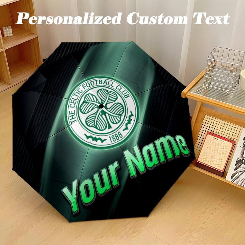 8 Rib Auto Folding Umbrella Celtic FC Print Custom Name Text Portable Rain Gear