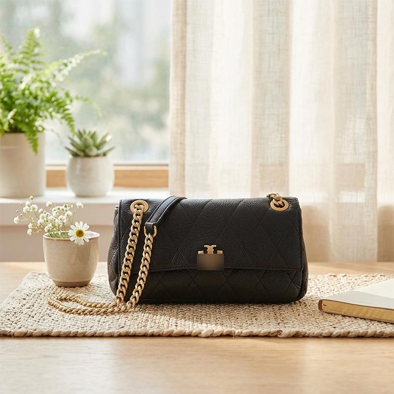 Charlies Damen Rautenketten-Rindsleder-Klapptasche - Lässige Einzel-Schulter-Crossbody-Tasche