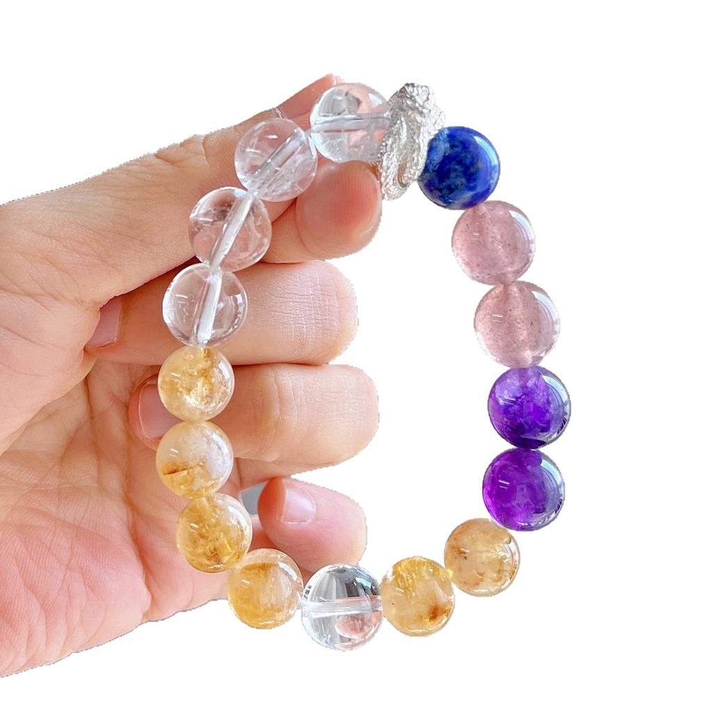 12Mm Natural Lazuli White Crystal Amethyst Citrine Bracelet Bracelet
