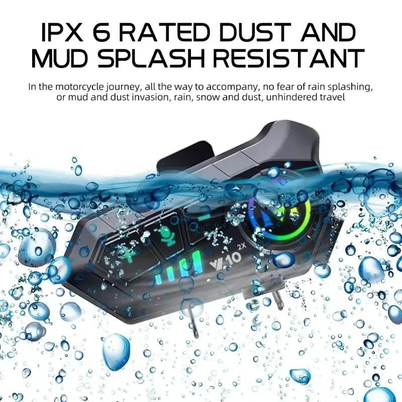 1/2Pcs Y10 Motorcycle Intercom Bluetooth Headset 300M Helmet Moto Intercomunicador For 2 Riders Voice Control Earphone 2000Mah