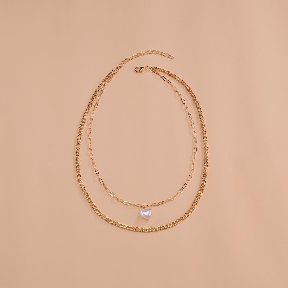 Personalized, simple love-shaped pearl pendant double-layered women's collarbone chain