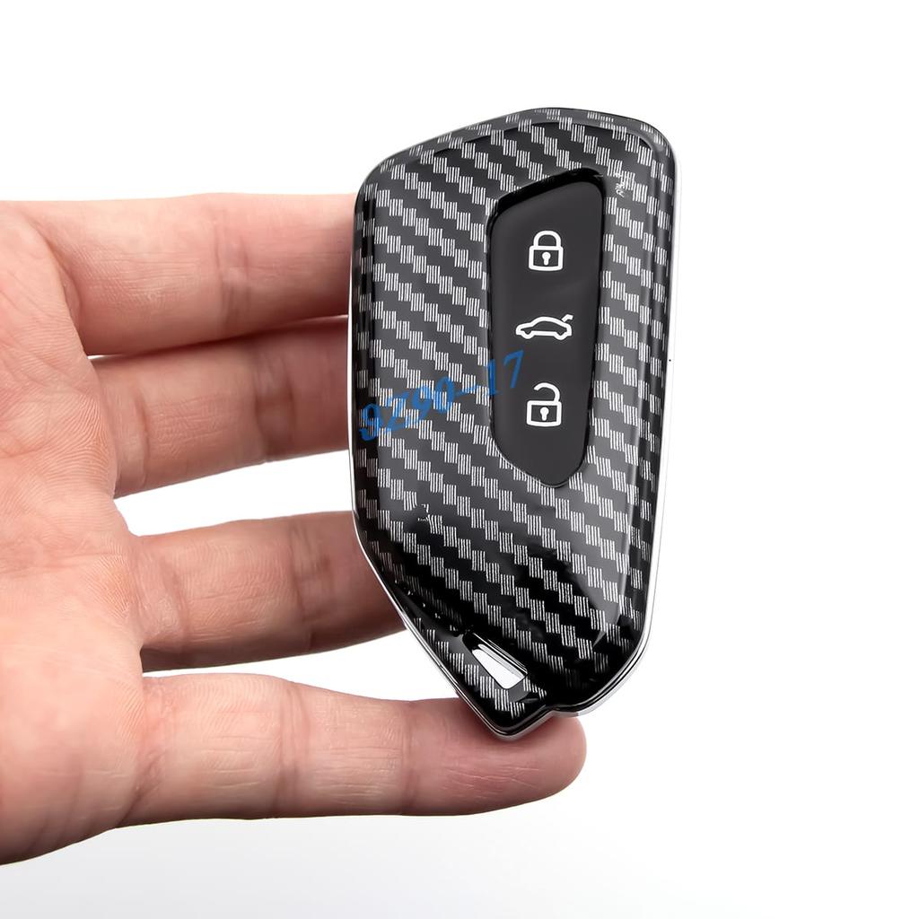 Carbon Fiber Smart Car Key Fob Cover Case Chain Ring For Vw Golf Gti Mk8 Id.3 Id.4 Atlas Seat Tarraco Ateca Cupra Formentor Born