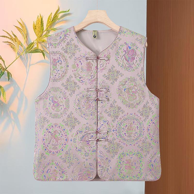 2026 Spring Chinese Jacquard Frog Button Vest – Fashionable Vest for Middle-aged Women 4XL