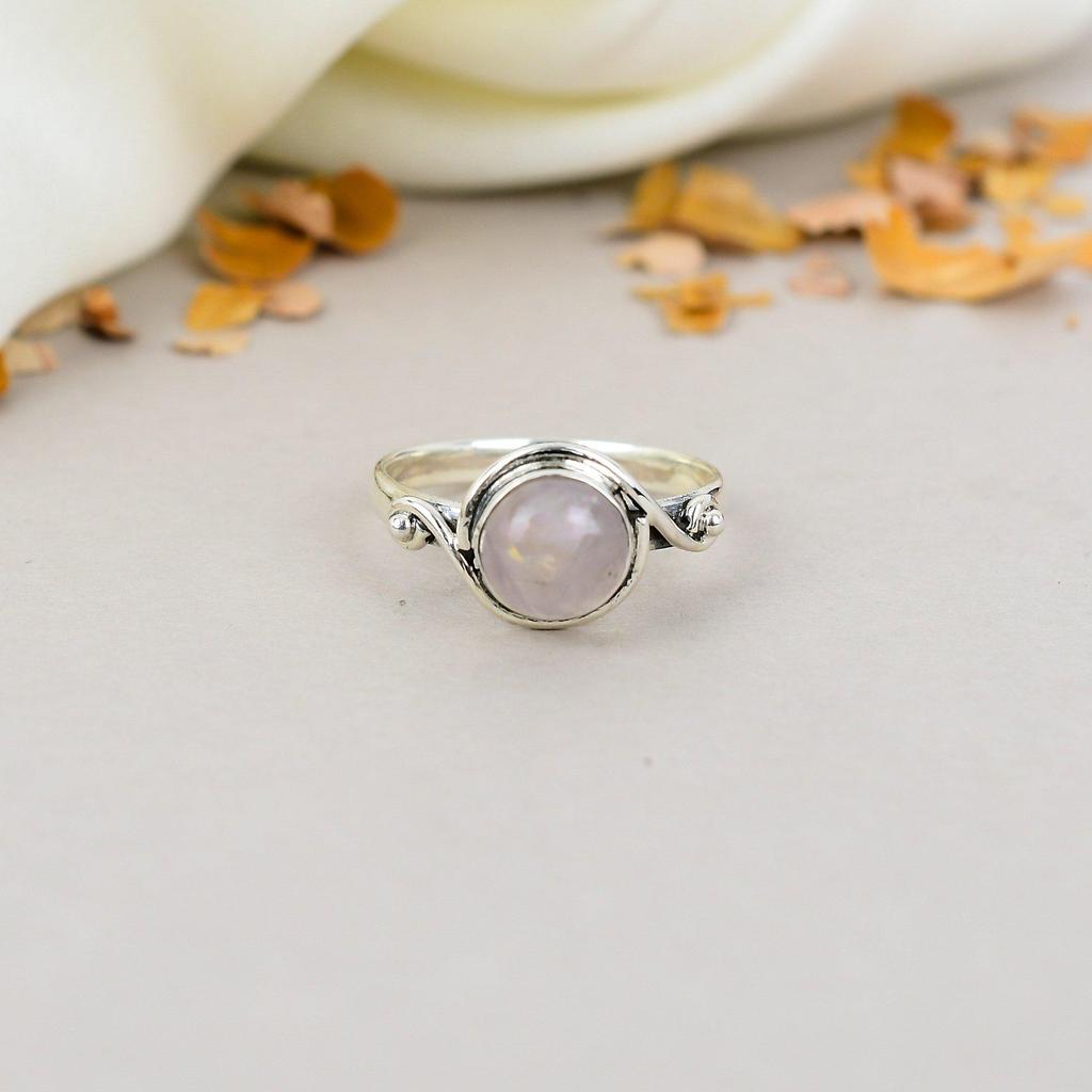 Rose Quartz 925 Sterling Silver Pink Gemstone Handmade Jewelry Ring For Women