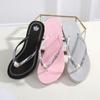 New summer Sequins Thick Bottom Slippers Sandals Summer Women Beach Wedges Shoes Sexy High Heel Rhinestone Flip Fops women