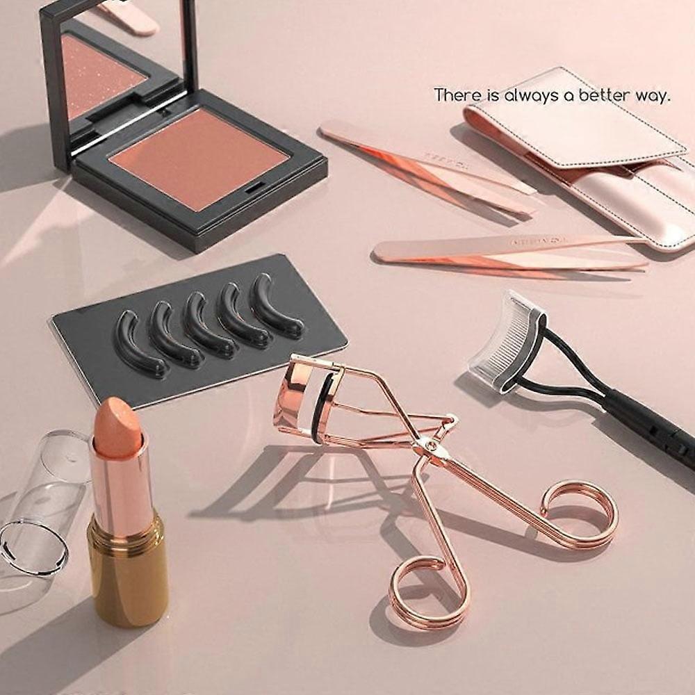 Eyelash Curler with Comb, Professional Volumizing Lash Lift Kit Lash Curler with Refill Pads for Home & Travel Uses, Rose Gold
