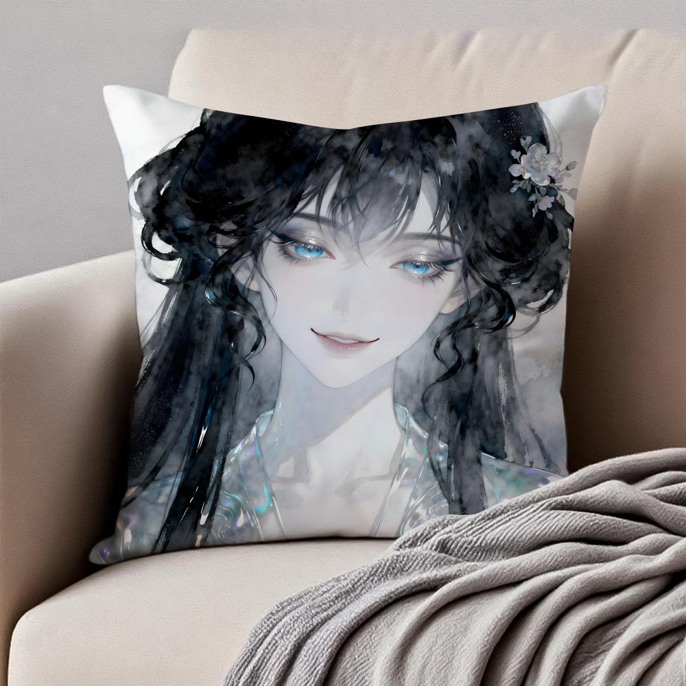 Elegant Nine Phases of Ink Painting Art Cushion Cover Pillowcase Antidustmite Invisible Zipper Short Plush Sofa Cushion