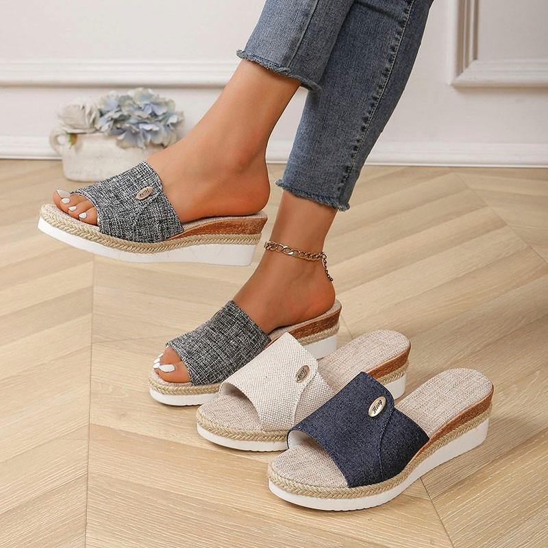 Women's 2025 New Style Wedge Sandals with Thick Soles and Mid-Heel Casual Beach Fish-Mouth Strappy Sandals In Plus Sizes