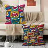 Comic Bubbles Pop Art Cushion Cover Durable Hypoallergenic Organic Linen Pillow Cover Short Size Washable Skin-Friendly
