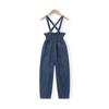 Mengtejiao Girl's Striped Long-Sleeve Denim Overalls 2-Piece Set